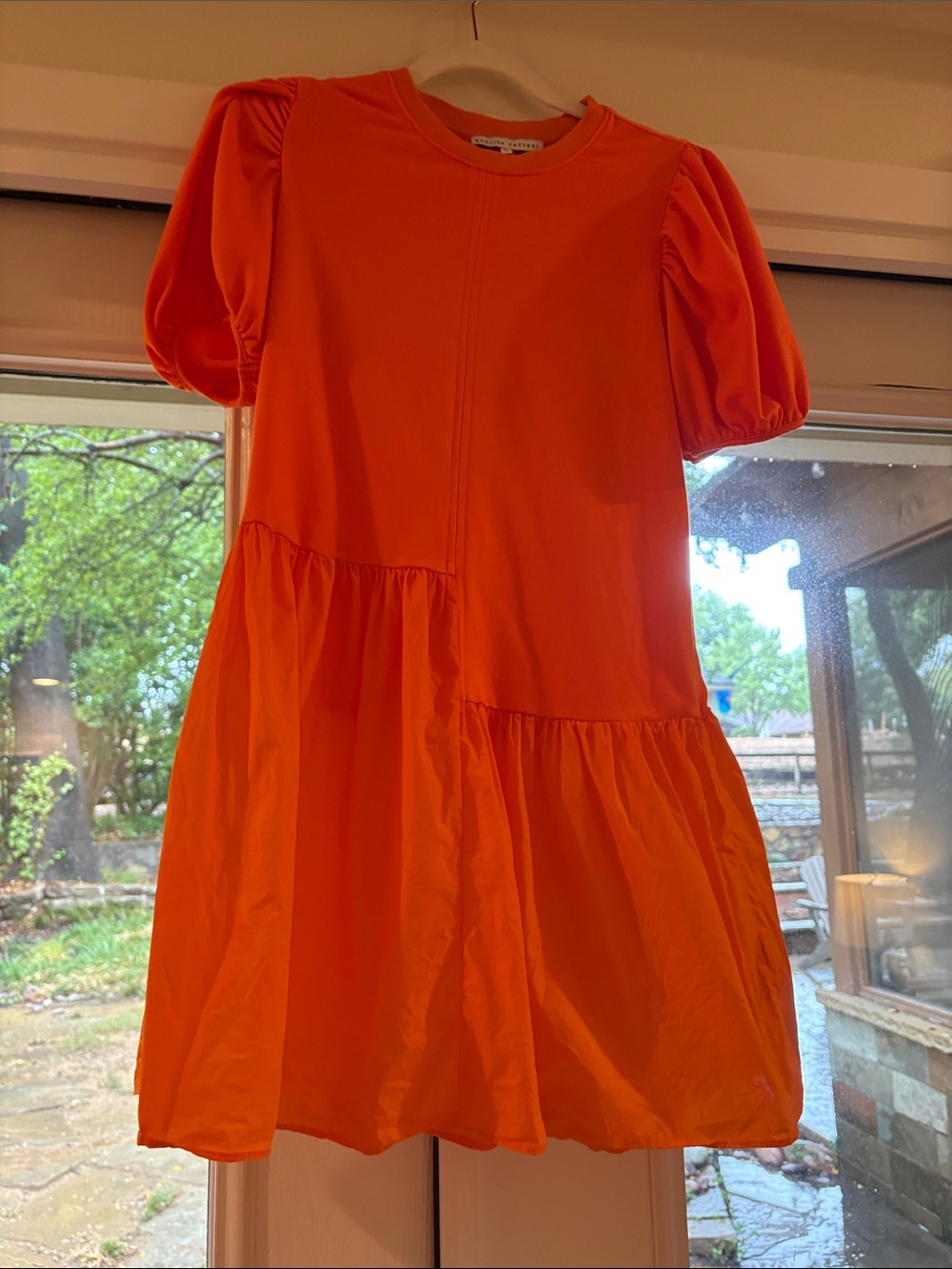 English Factory Orange Puff-Sleeve Tiered Dress